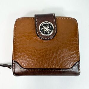 Vintage Dooney & Bourke Brown Pebbled/Smooth Leather Bifold Zip Wallet